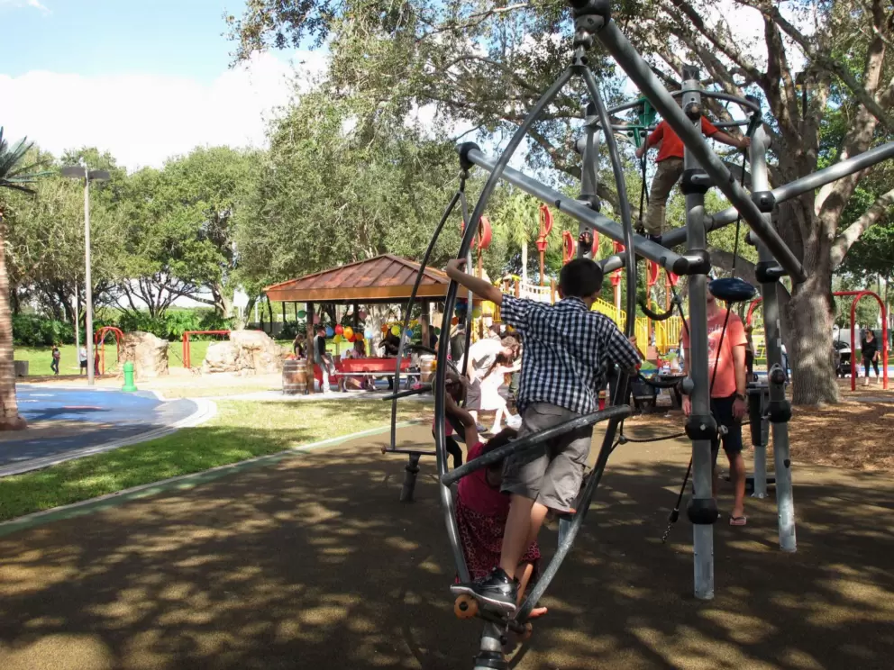 The space-age playground is a hit with the bigger kids.