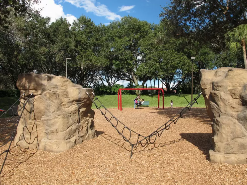 Boulders and ropes to climb.