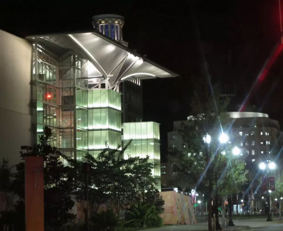 Dr. Phillips Center for the Performing Arts, lit up at night.