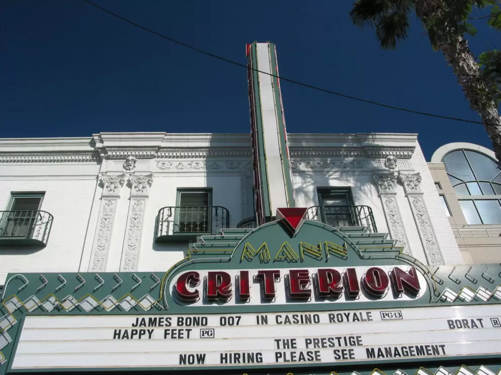 An historical theater playing the latest blockbusters-  the details on the old buildings are nice to admire as you stroll along.