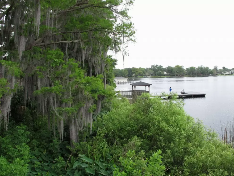 Dock at Dinky Dock Park, as seen from Rollins College boardwalk.