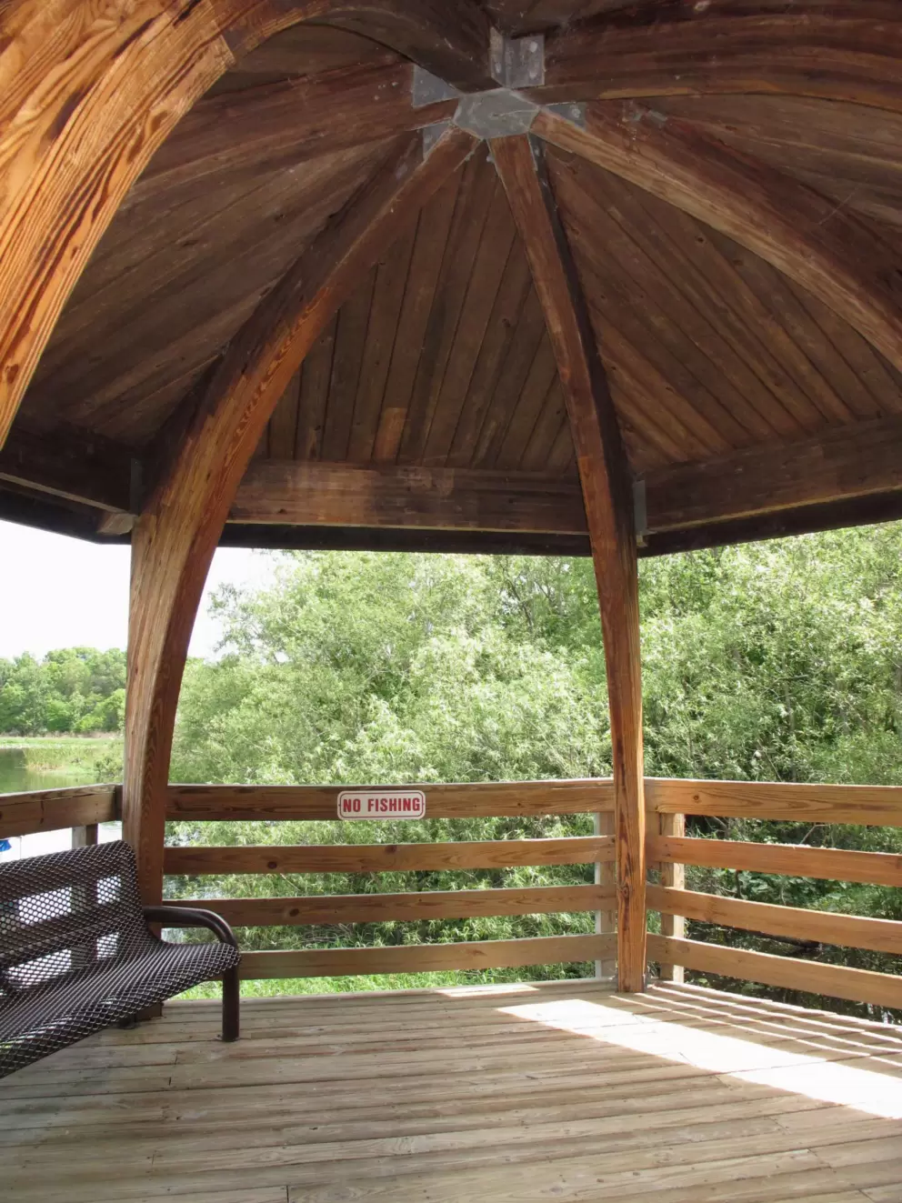 The gazebo has unusual architecture.