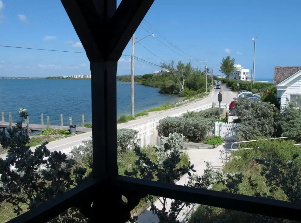View of intracoastal, road, and ocean from back balcony.