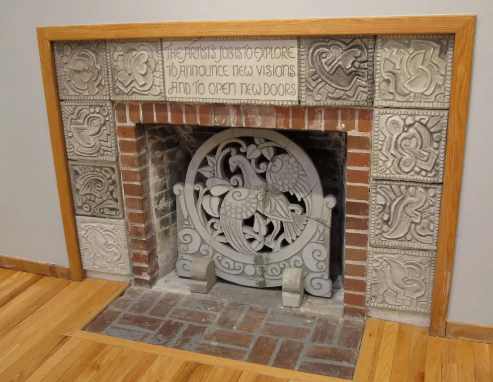 Engraved fireplace in the museum.