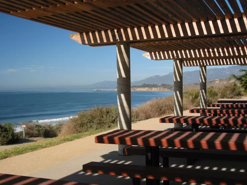 The picnic tables, atop Rincon Beach.