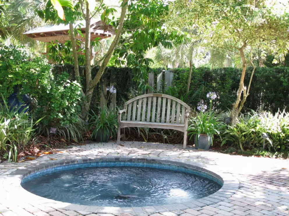 Reflection Garden with its whirlpool fountain.