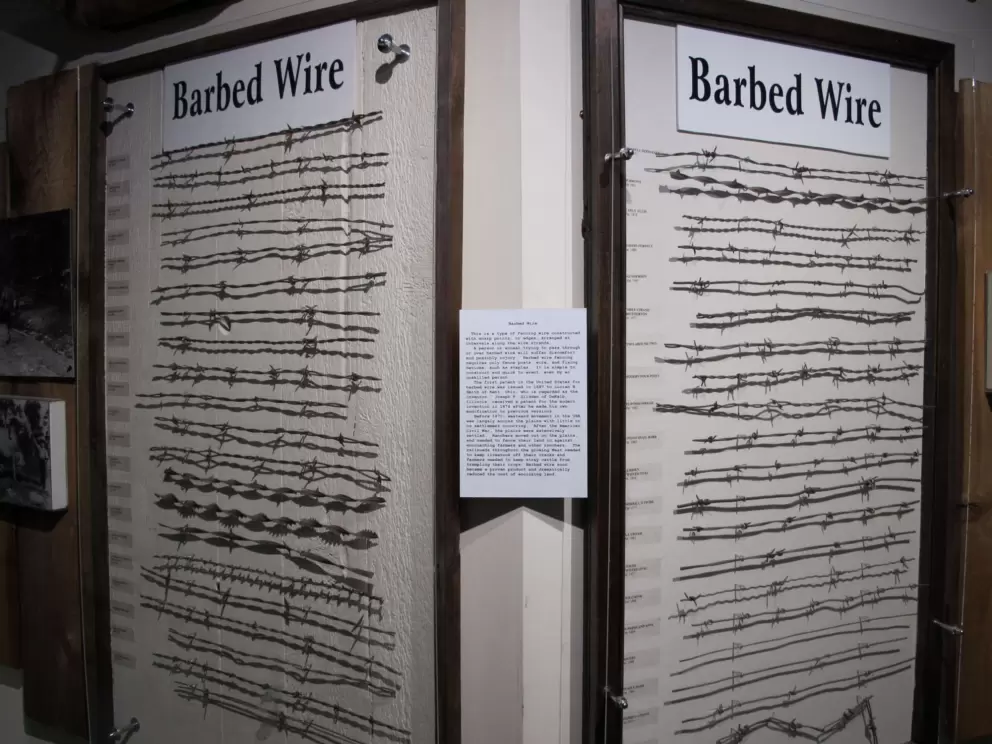 Exhibit about different types of barbed wire.