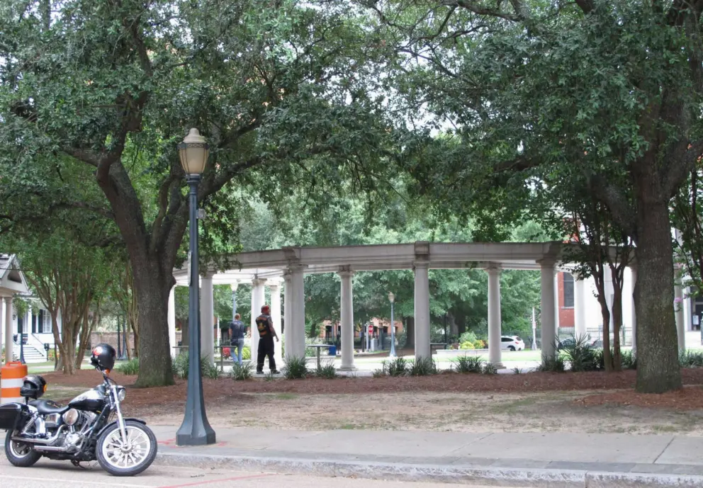 Bikers hanging out at Cathedral Plaza.