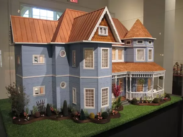 Pale blue Victorian doll house by Aaron Friedman.