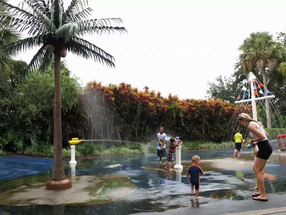 Cooling off in the splash pad in summer.