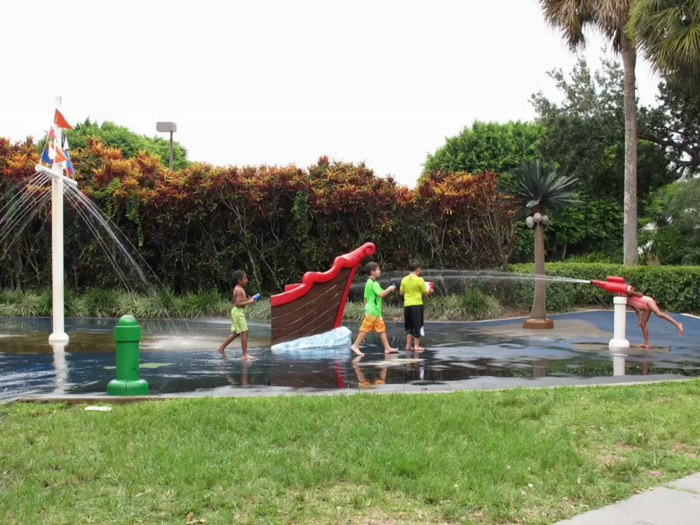 Shooting a water cannon, in summer.