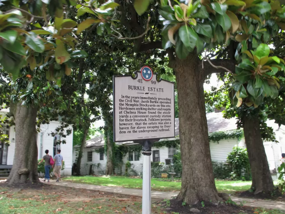 "Burkle Estate...Burkle operated a custody station for livestock on this site...Folklore persists however that the estate was also a haven for slaves escaping on the underground railroad."