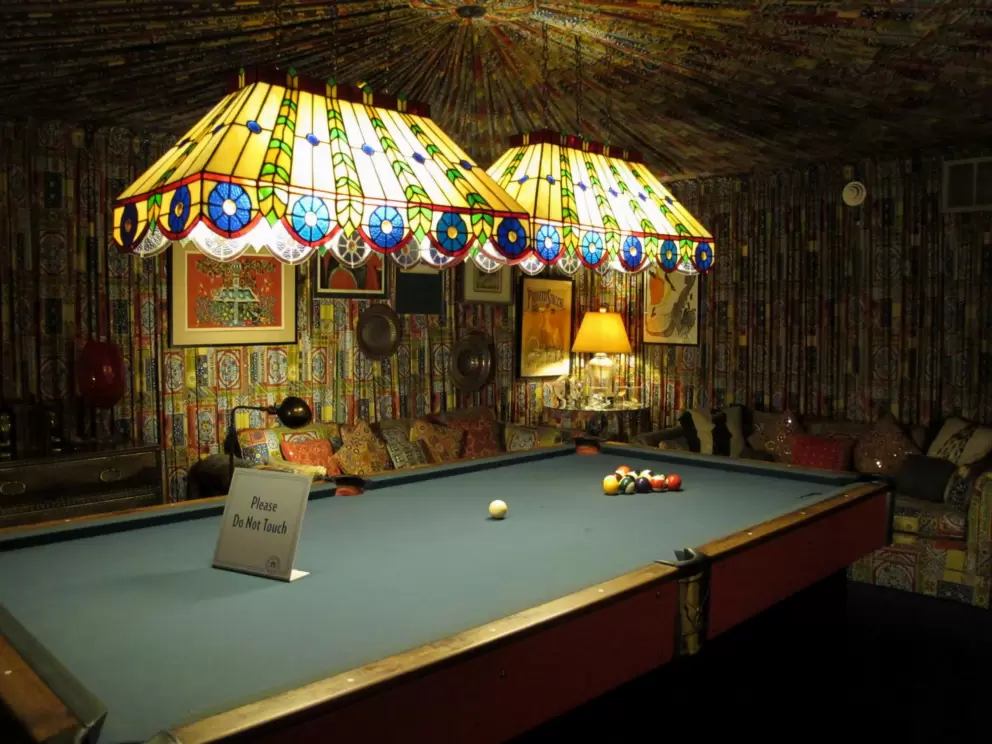 Billiards room, with gathered fabric ceiling.