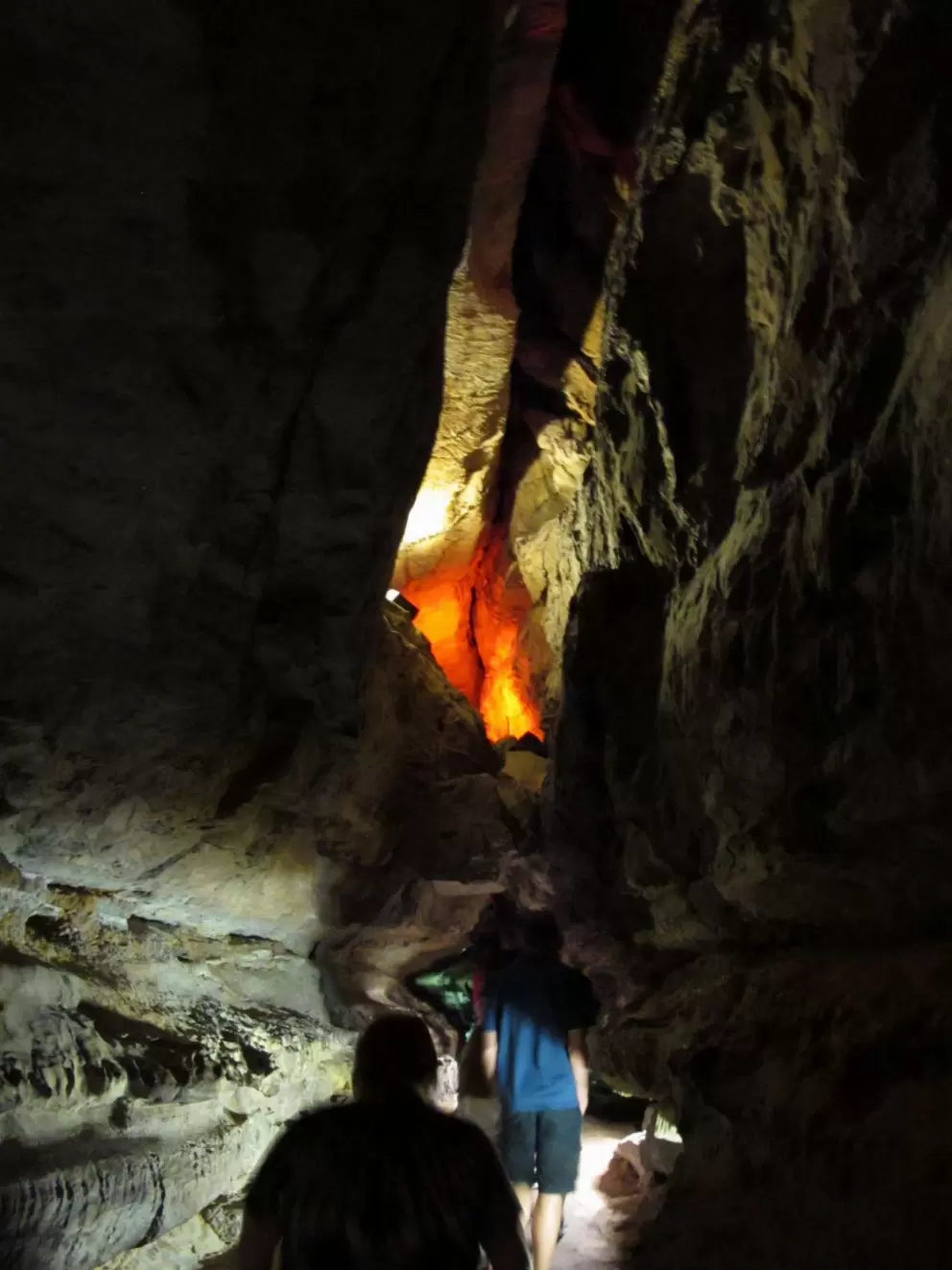 Walking into the cave.