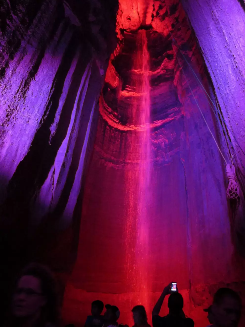 Pink-purple lighting at the falls.