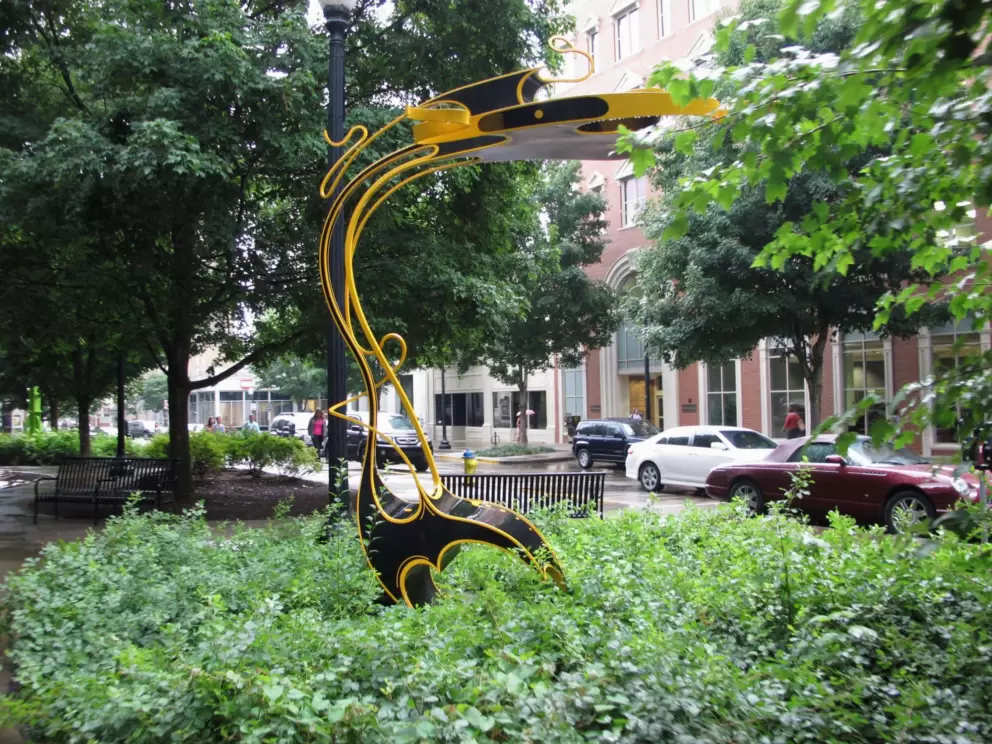 The art in Krutch Park is modern geometric sculptures.