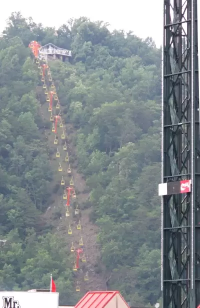 Gatlinburg Sky Lift goes up the steep mountain.