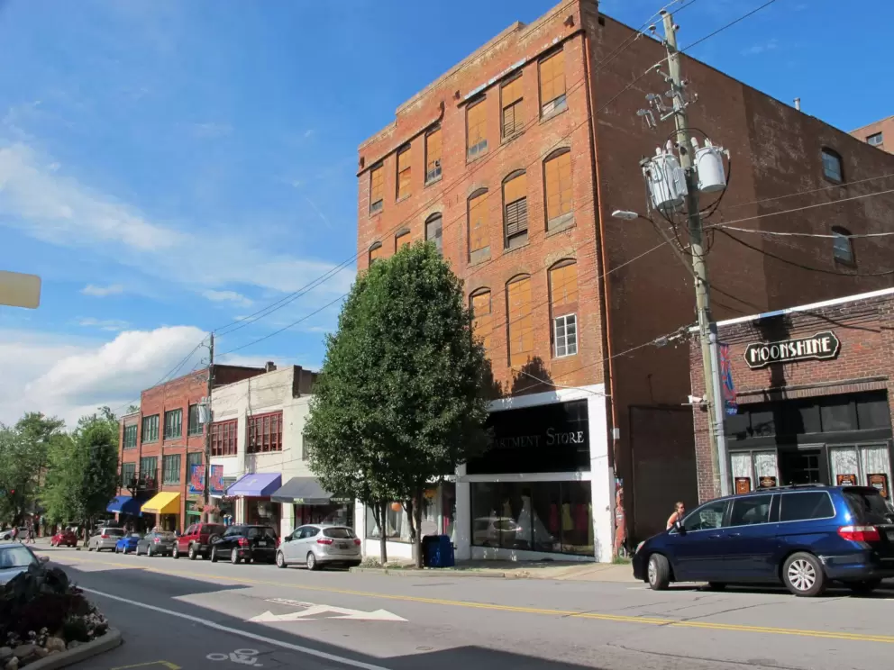 The architecture is utilitarian in the downtown Asheville commercial streets.