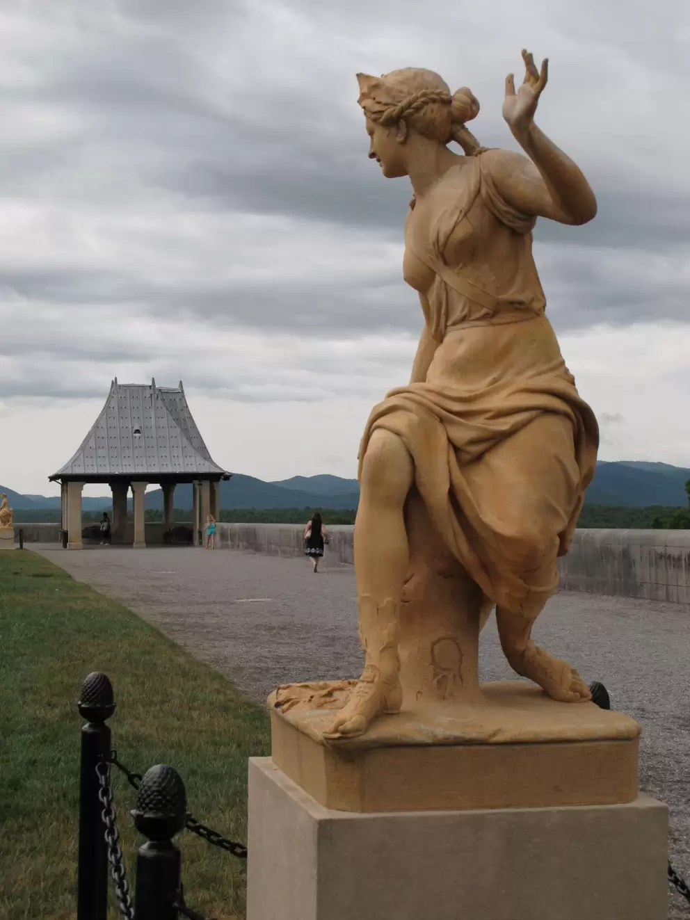 Statue, and South Terrace gazebo in the distance.