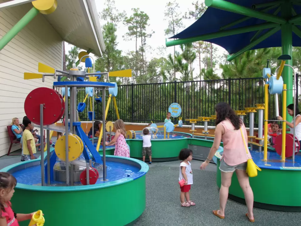 Water play stations outside.