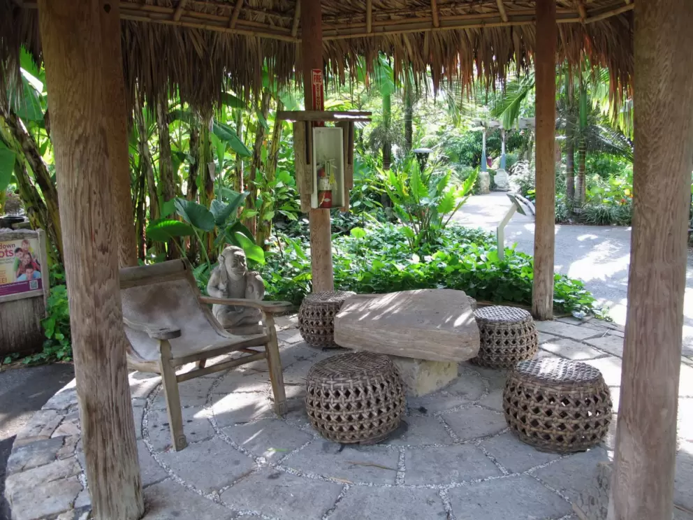 Place to rest a while, in the Southeast Asian garden.