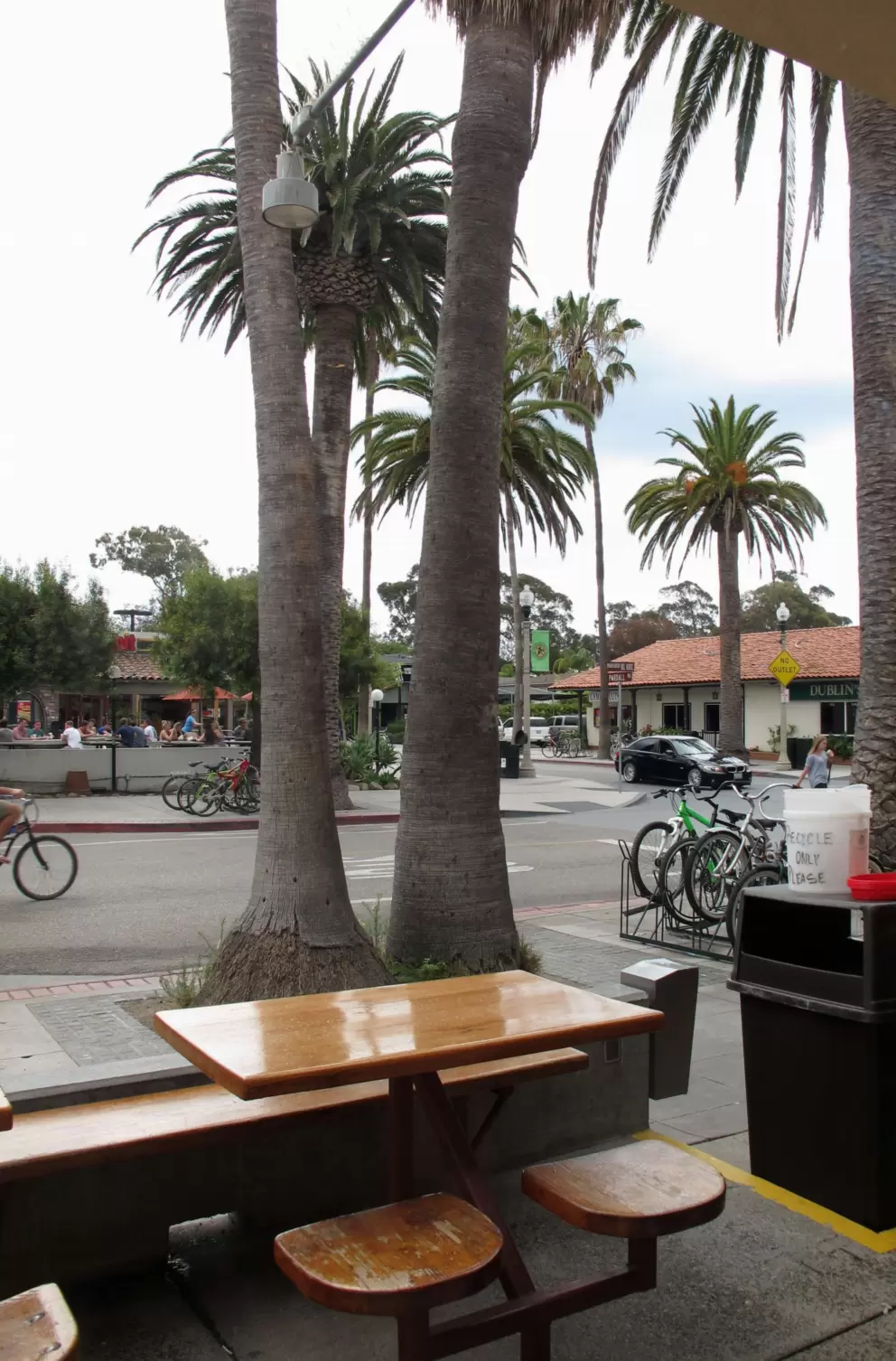Seating outside Freebirds Burrito, on a sunny July day.