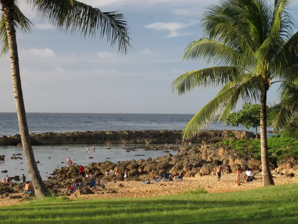 People exploring the rock pools.