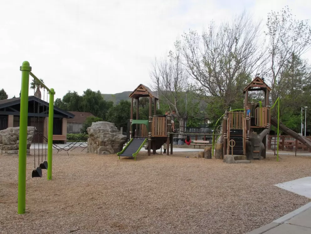 The playground, rope climbey, and swings.