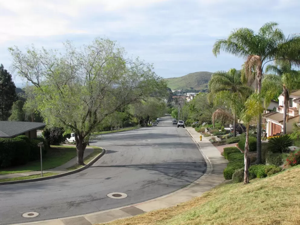View of Boulevard del Campo from Bishop Street- both are streets near the bike path.