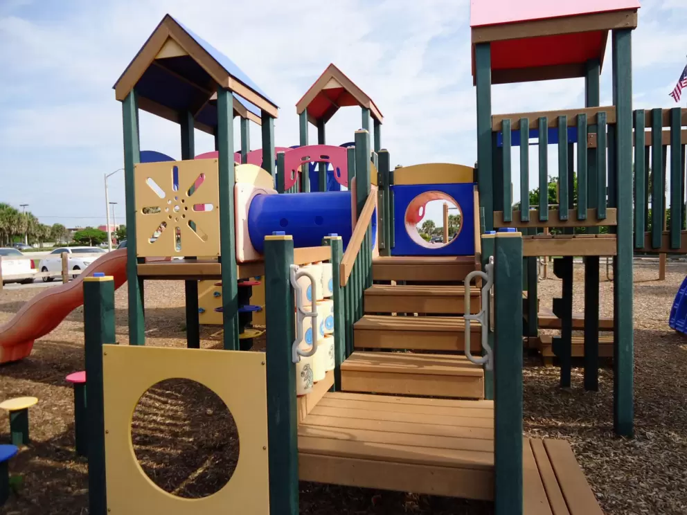 The wooden-style playground is nice!