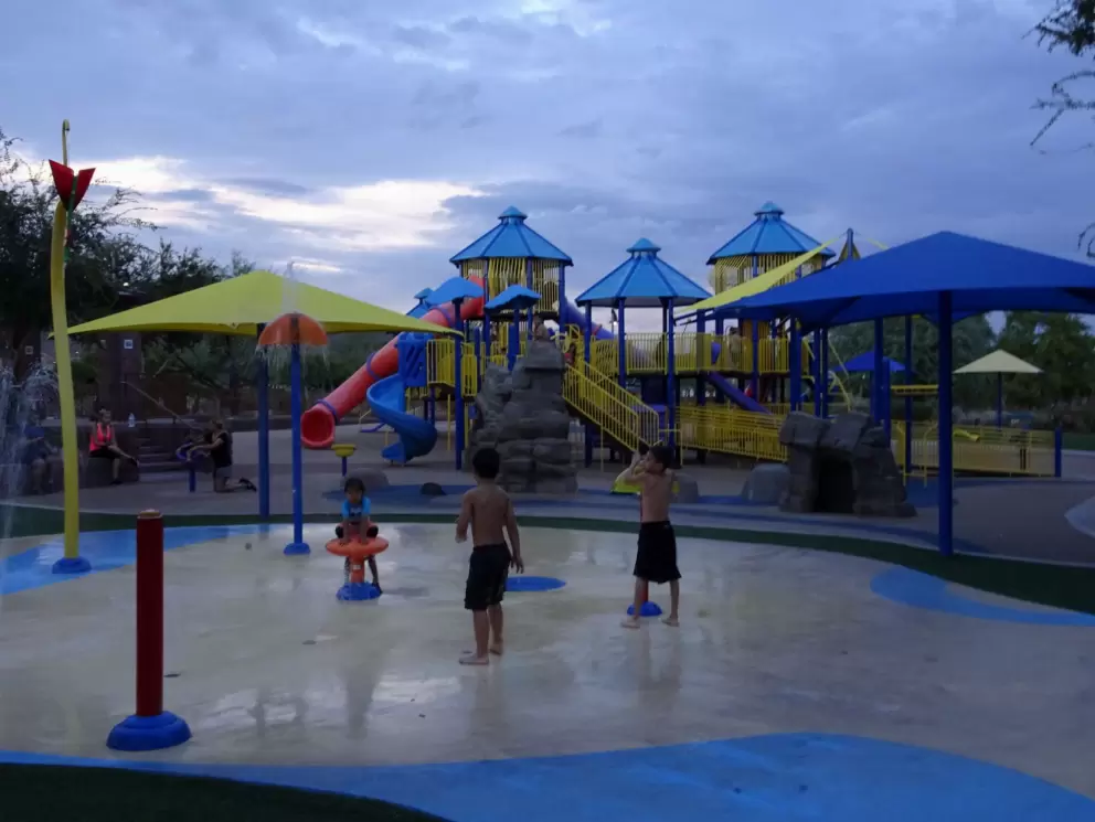 The splash pad in the evening.