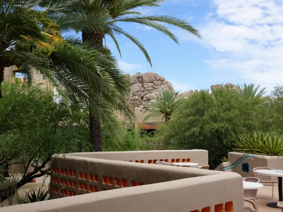 The lovely lines and colors, upstairs, with views of the boulders.