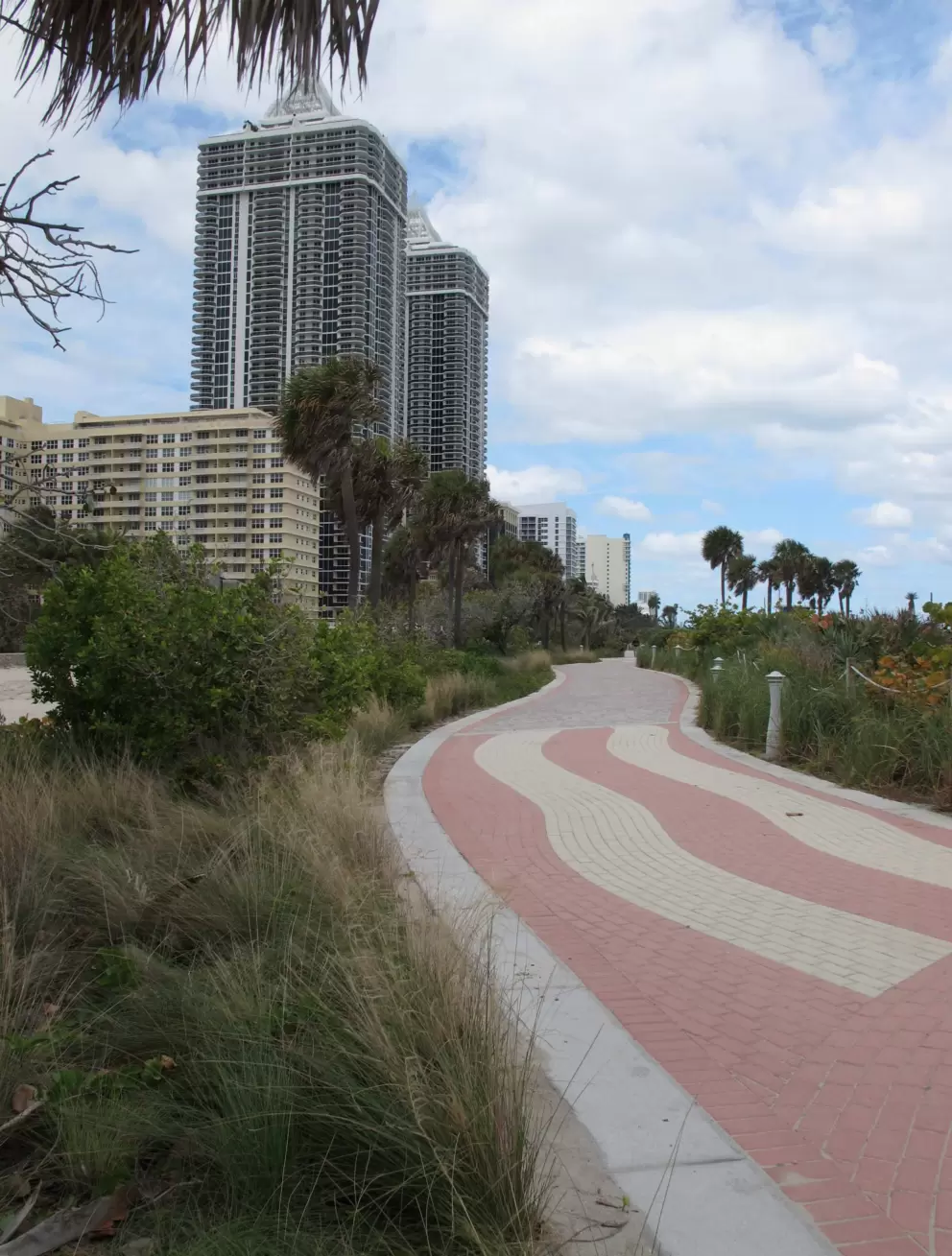 The boardwalk that is slightly back from the beach.