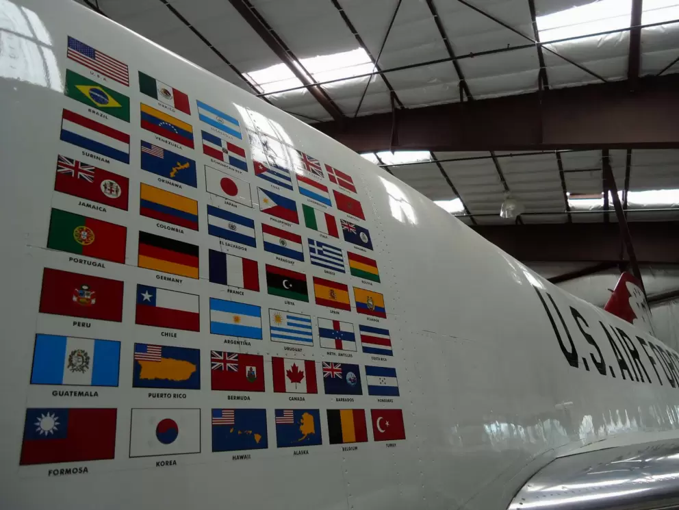 Flags painted on an US Air Force jet.
