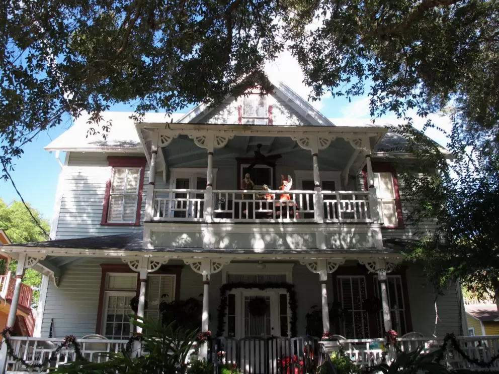 Historical home decorated for Christmas.