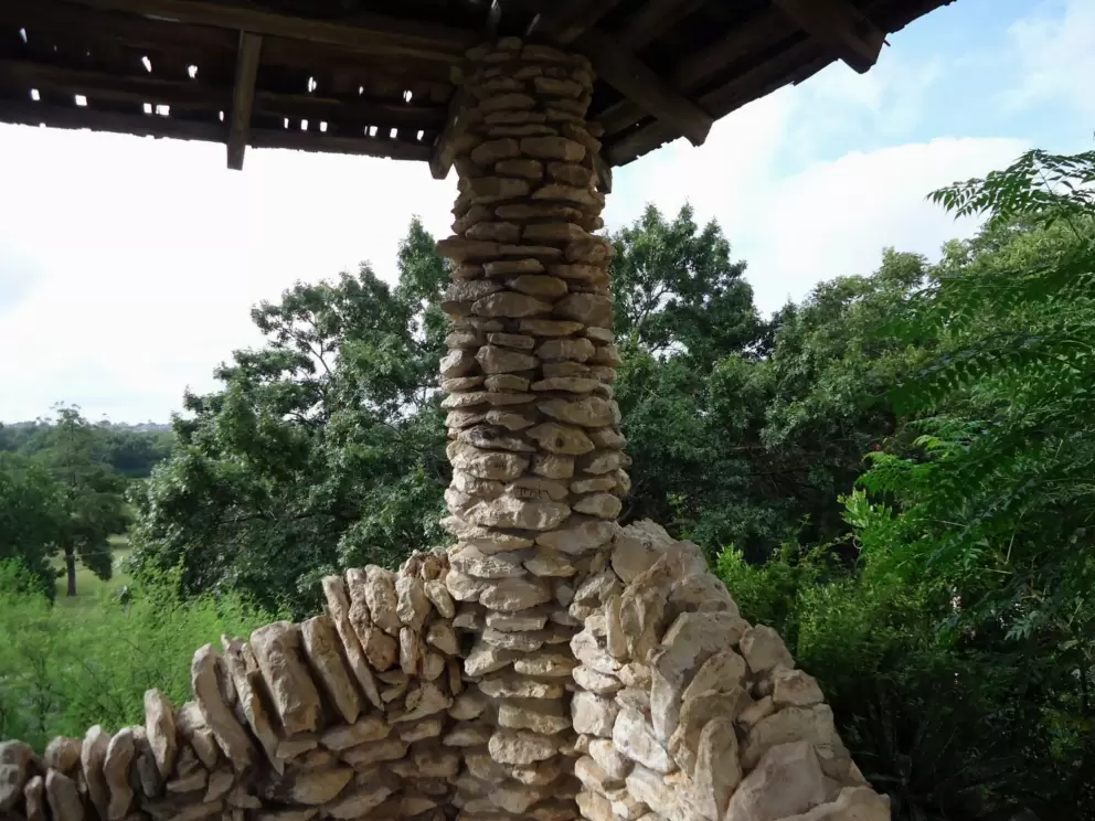 The unusual stone architecture.