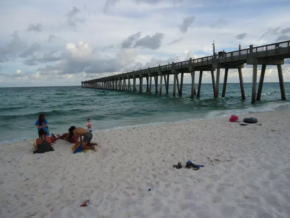 Playing by the pier.