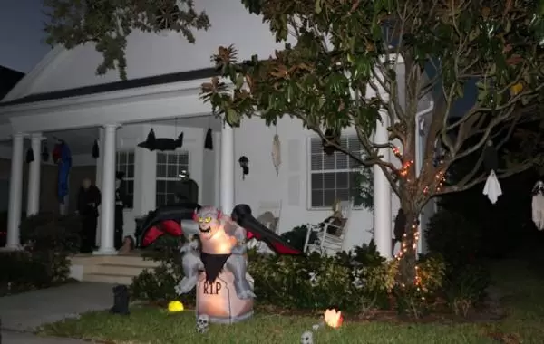Halloween decorations at a house in New Haven neighborhood.