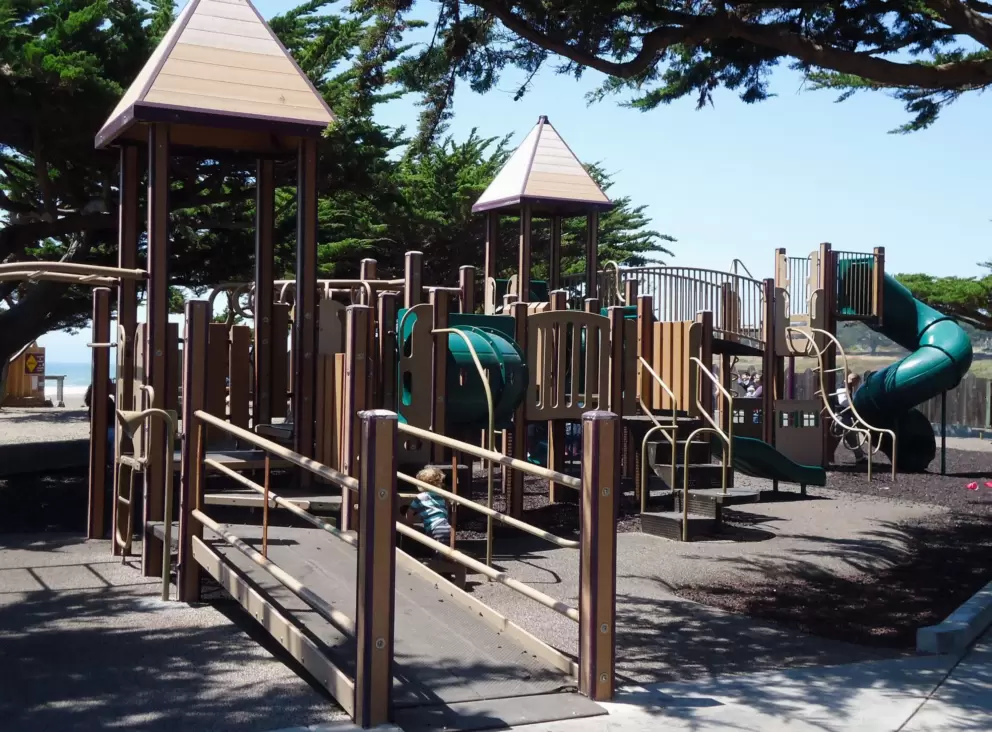 The playground has plenty of different places to explore.