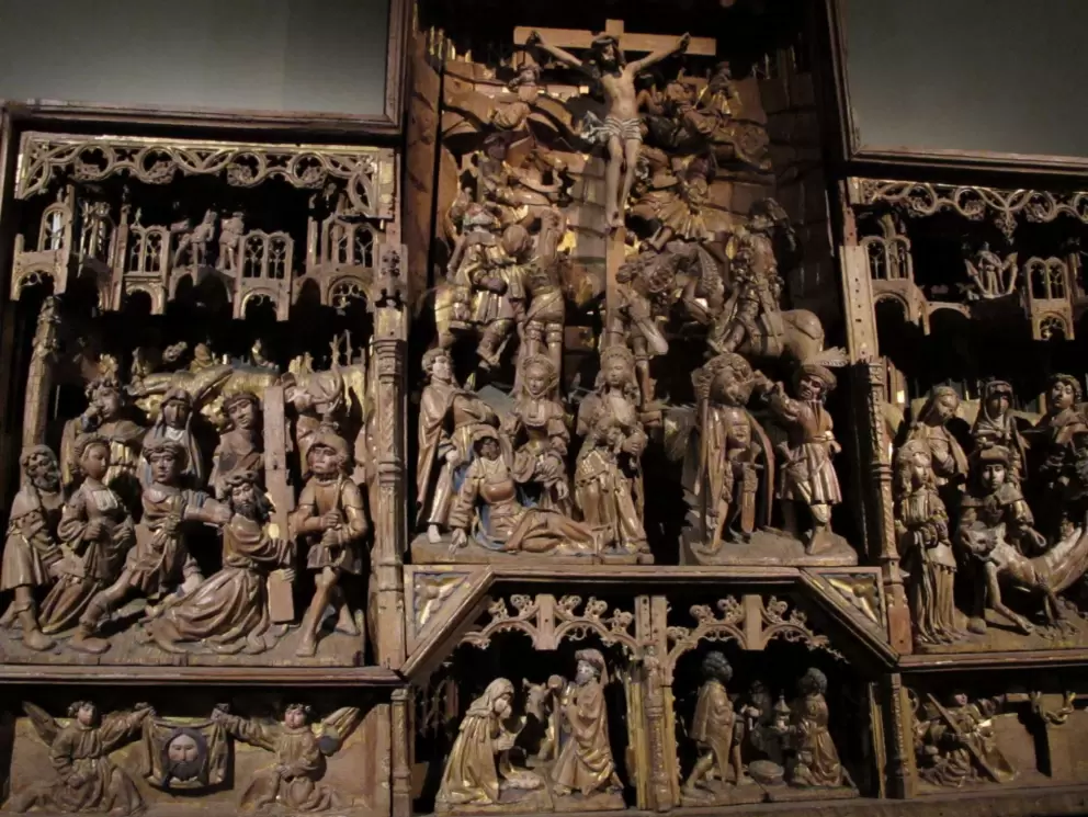 Carved wooden altarpiece.