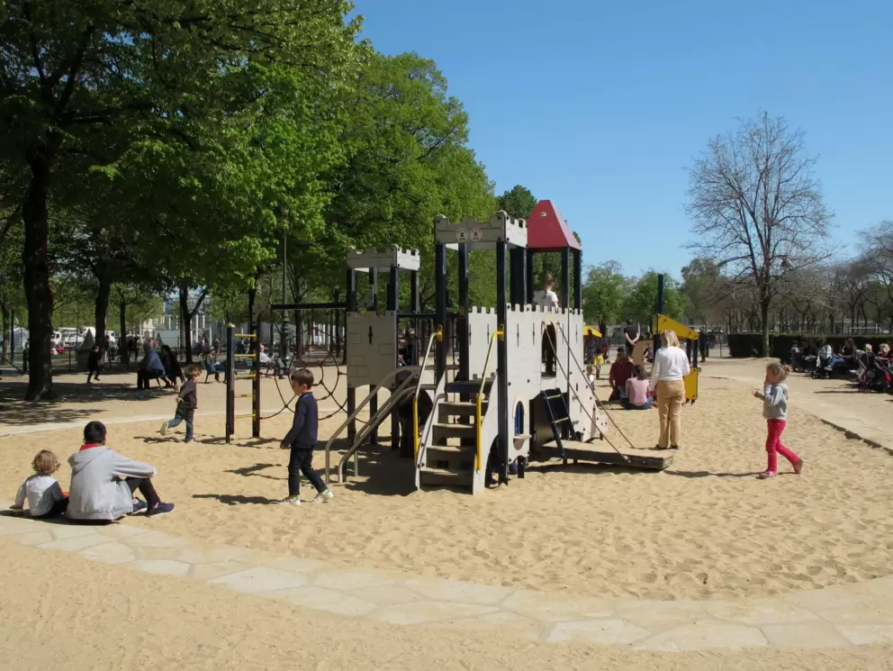 The castle playground for toddlers, and the sand beneath.