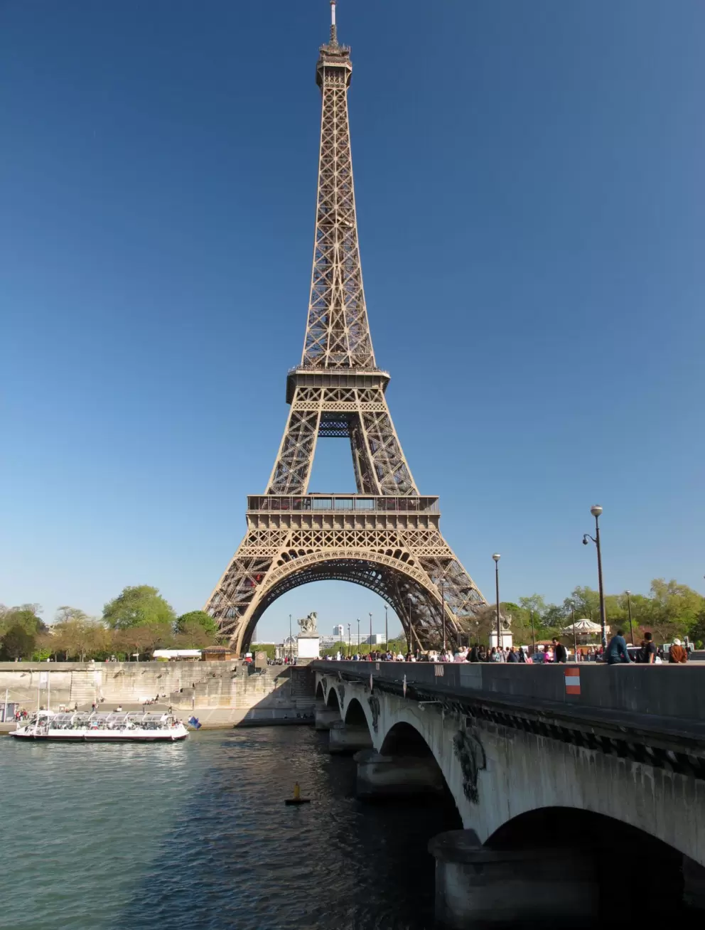 Looking at the Eiffel Tower from across the bridge, at Trocadero.