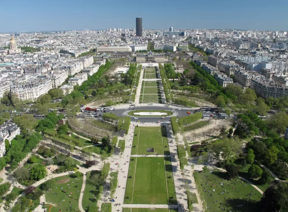 View of Champ de Mars from the first level of the tower.