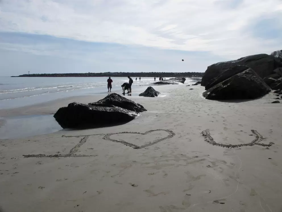 I Love You, in the sand.