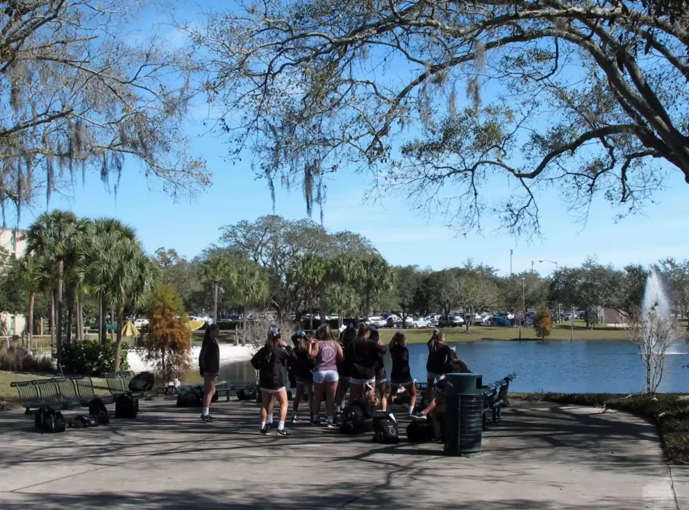 Practising by the lake.