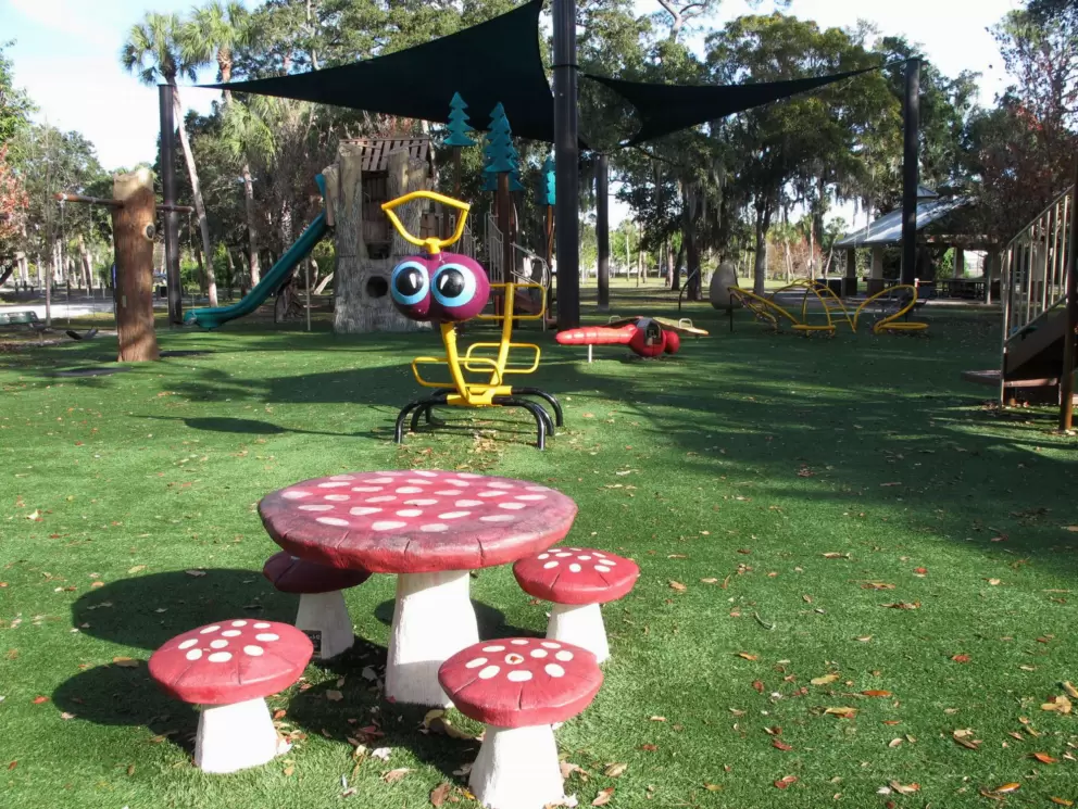 The mushroom picnic table.