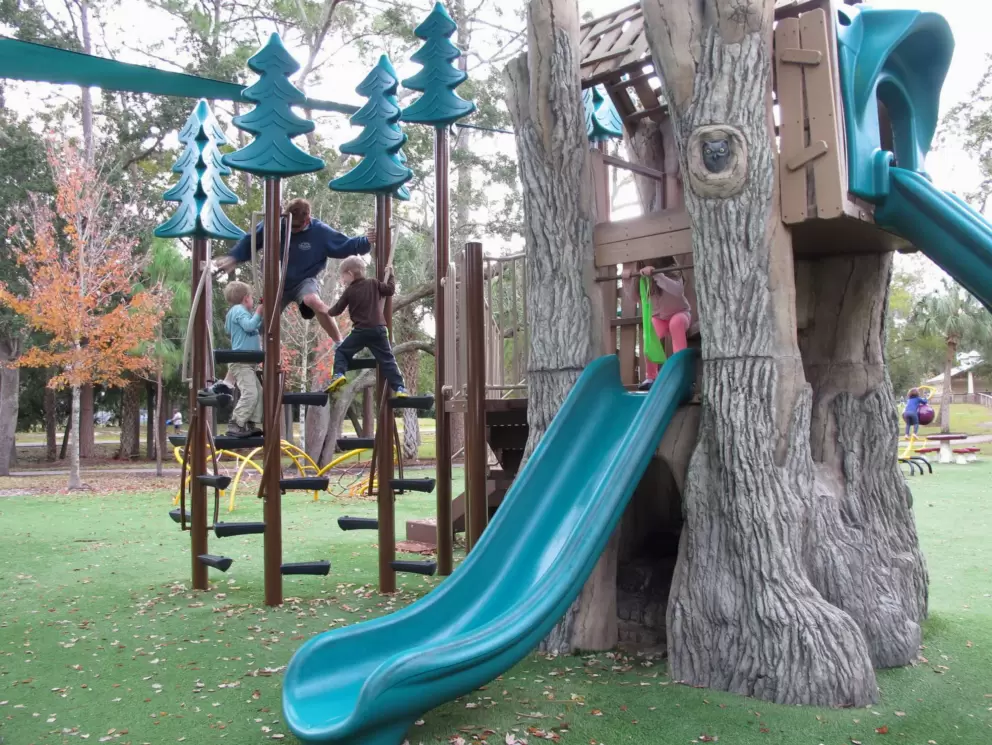 Kids playing on the playground.