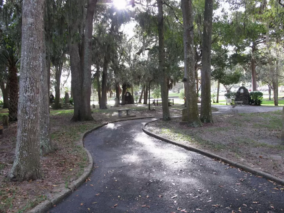 Walking the pretty grounds, past the Seven Sorrows of Mary.