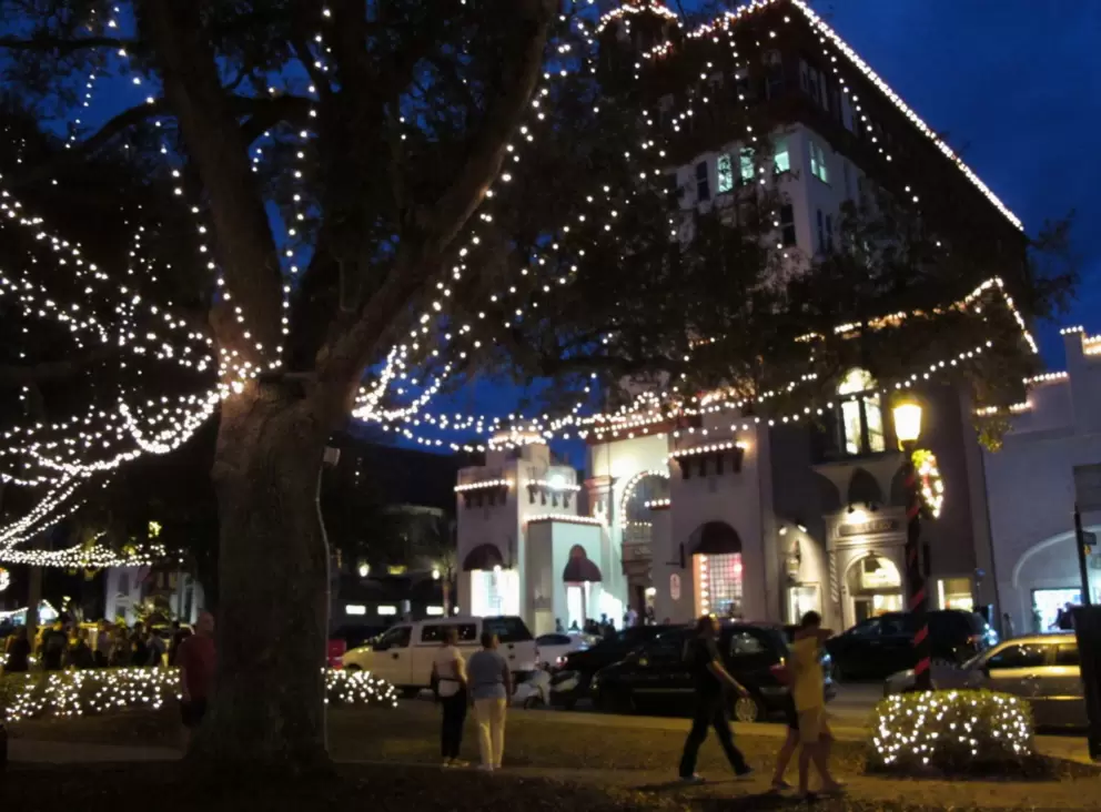 Buildings lit up near Plaza de la Constitucion.