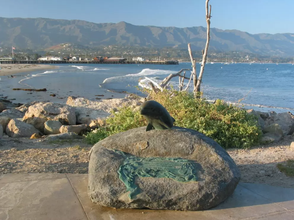 The dolphin statue at the end of the breakwater.
